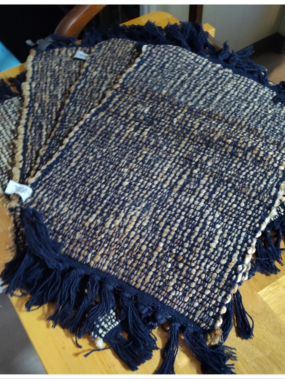 Danny Seo Naturally Woven Cotton Placemats Navy Blue Boho Fringe Set of 4 Euc